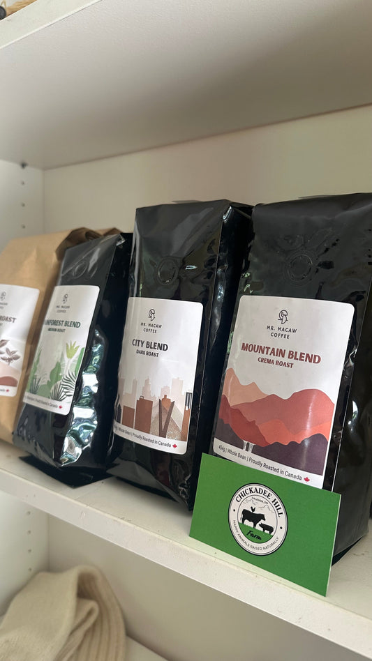 Mr. Macaw Coffee Now Available at Chickadee Hill Farm in Caledon